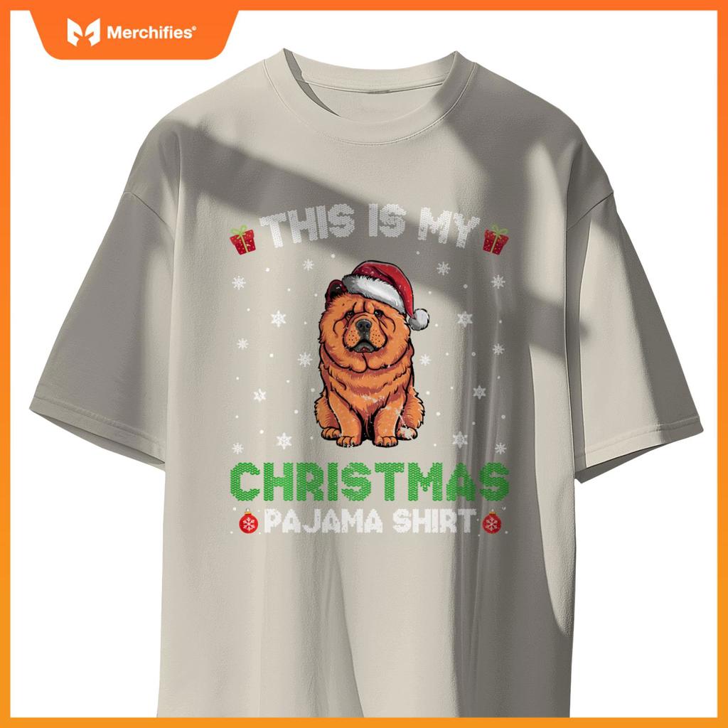 Chow Chow Dog Wearing Santa Hat Matching Christmas Pajama T-Shirt