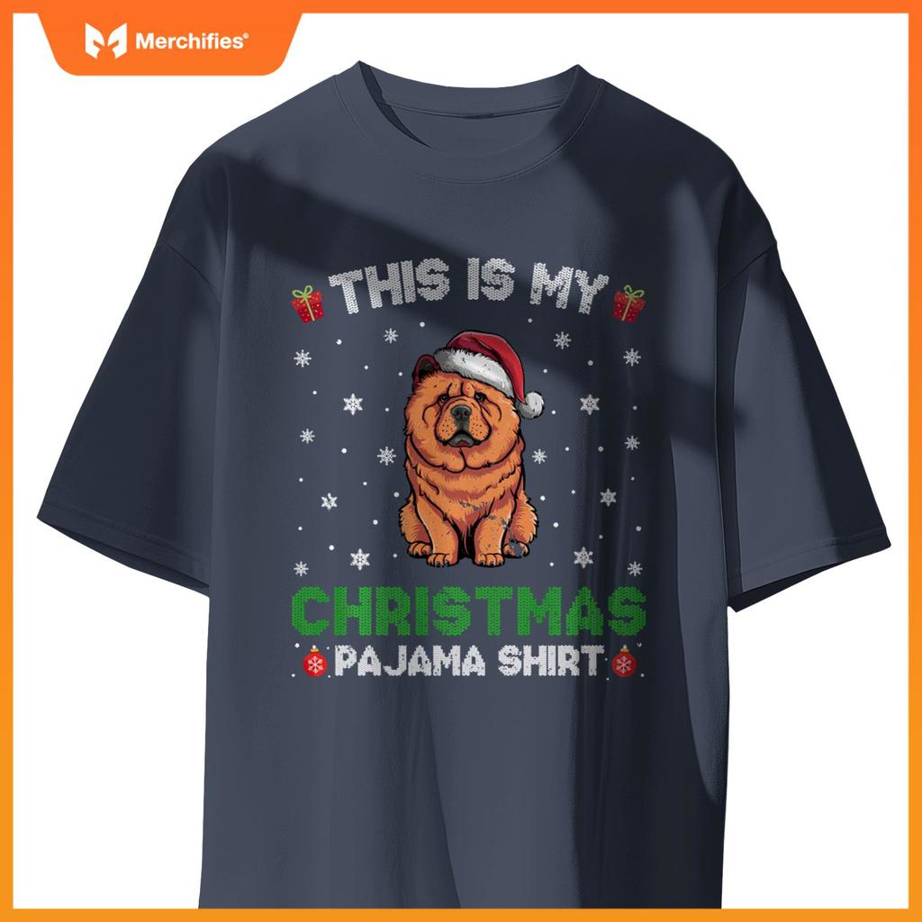 Chow Chow Dog Wearing Santa Hat Matching Christmas Pajama T-Shirt