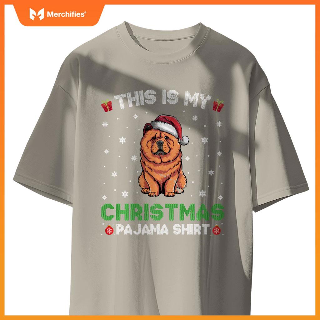 Chow Chow Dog Wearing Santa Hat Matching Christmas Pajama T-Shirt