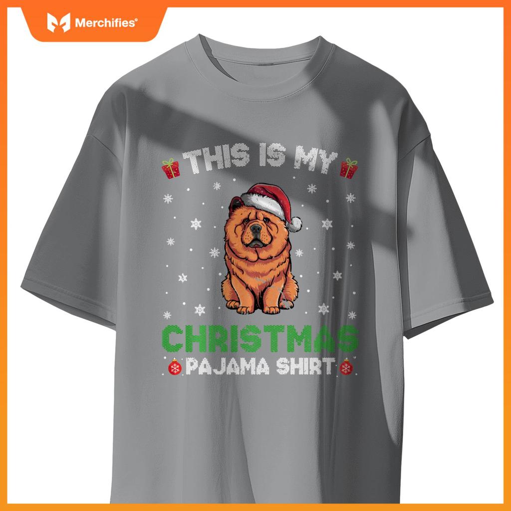 Chow Chow Dog Wearing Santa Hat Matching Christmas Pajama T-Shirt