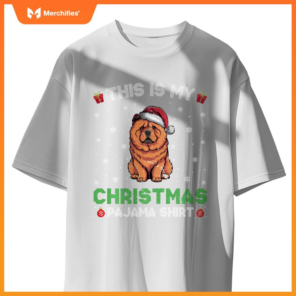 Chow Chow Dog Wearing Santa Hat Matching Christmas Pajama T-Shirt