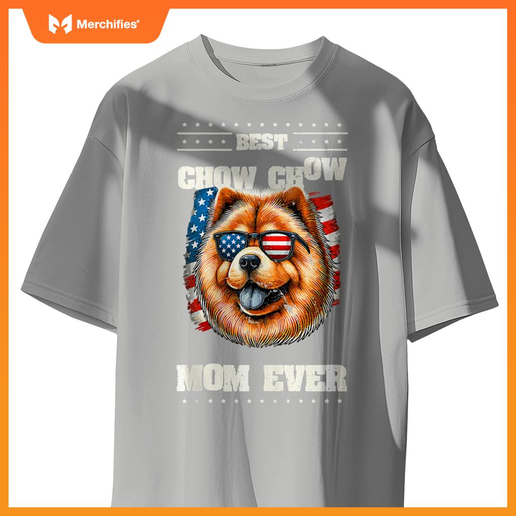 Chow Chow Mom American USA Flag 4th Of July Patriotic T-Shirt