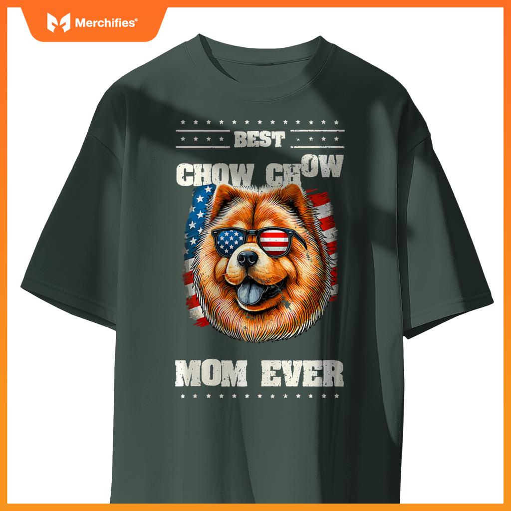 Chow Chow Mom American USA Flag 4th Of July Patriotic T-Shirt