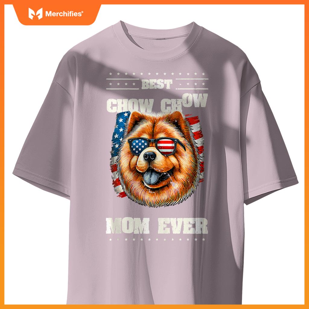Chow Chow Mom American USA Flag 4th Of July Patriotic T-Shirt