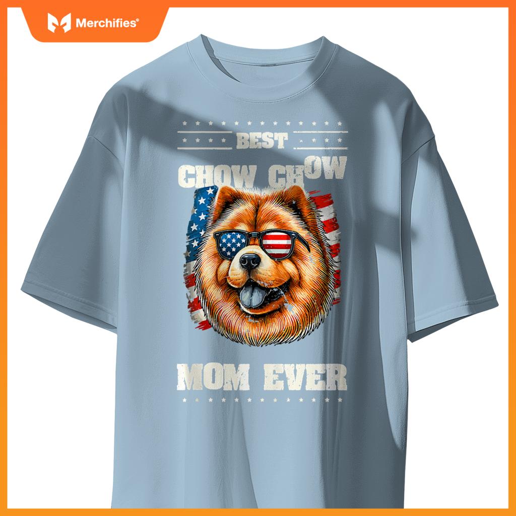 Chow Chow Mom American USA Flag 4th Of July Patriotic T-Shirt