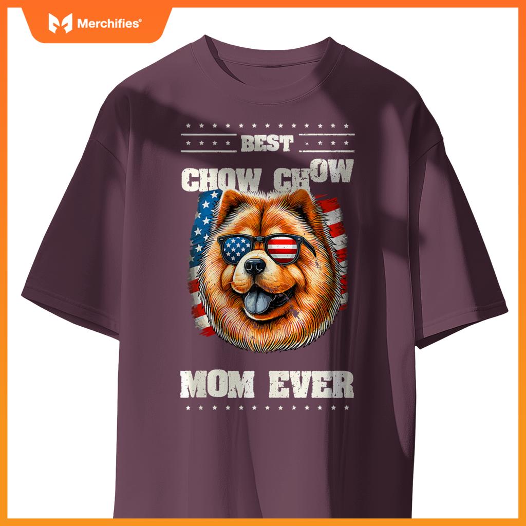 Chow Chow Mom American USA Flag 4th Of July Patriotic T-Shirt