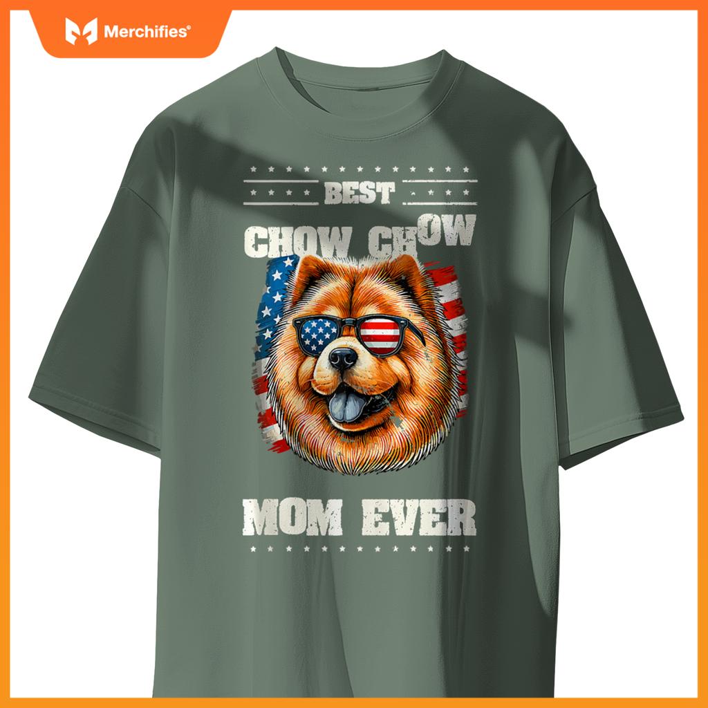 Chow Chow Mom American USA Flag 4th Of July Patriotic T-Shirt