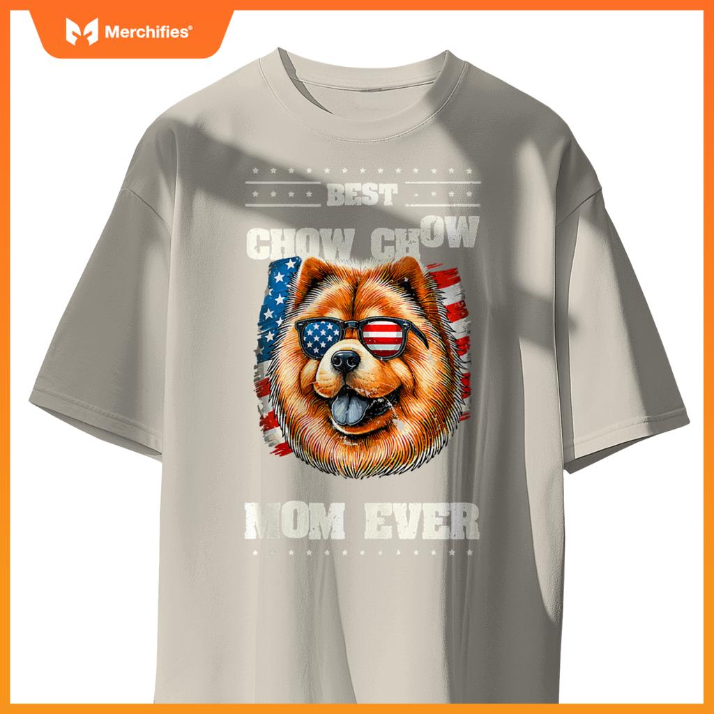 Chow Chow Mom American USA Flag 4th Of July Patriotic T-Shirt