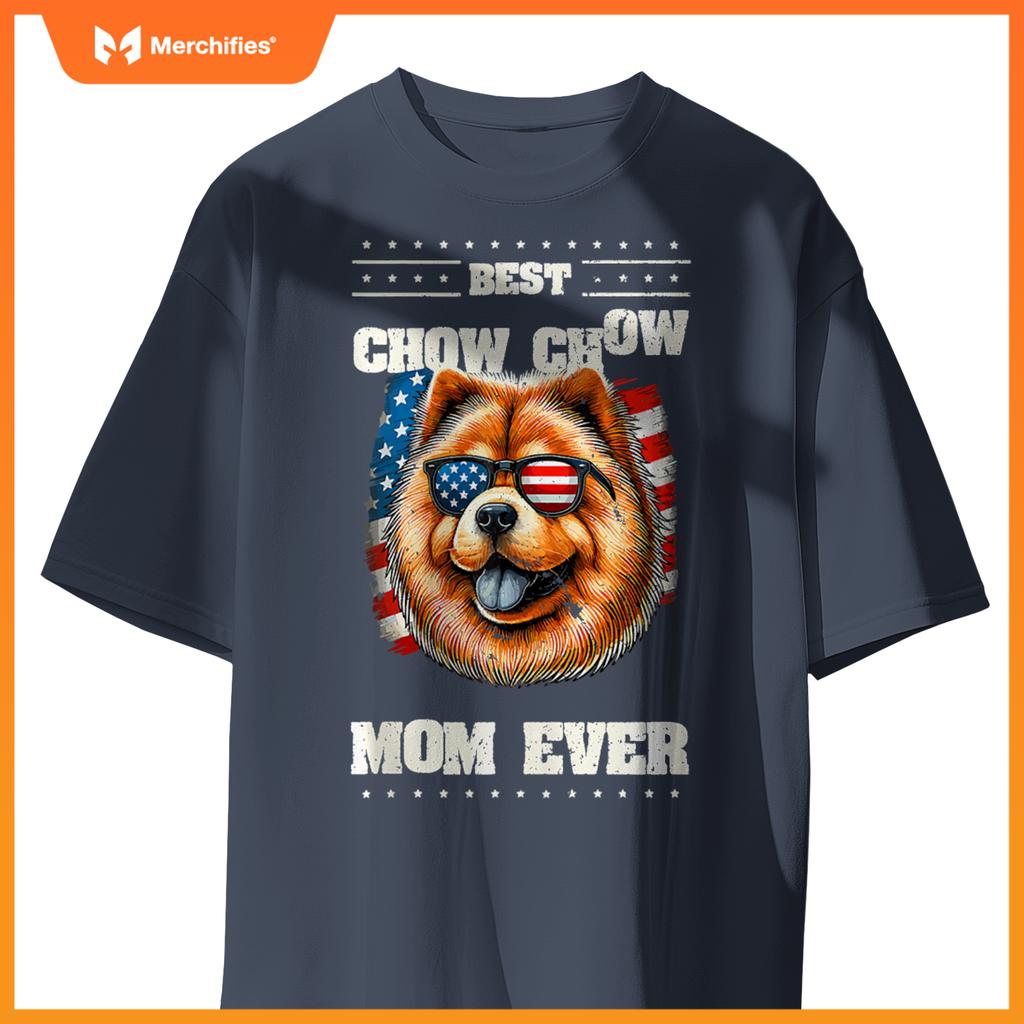 Chow Chow Mom American USA Flag 4th Of July Patriotic T-Shirt