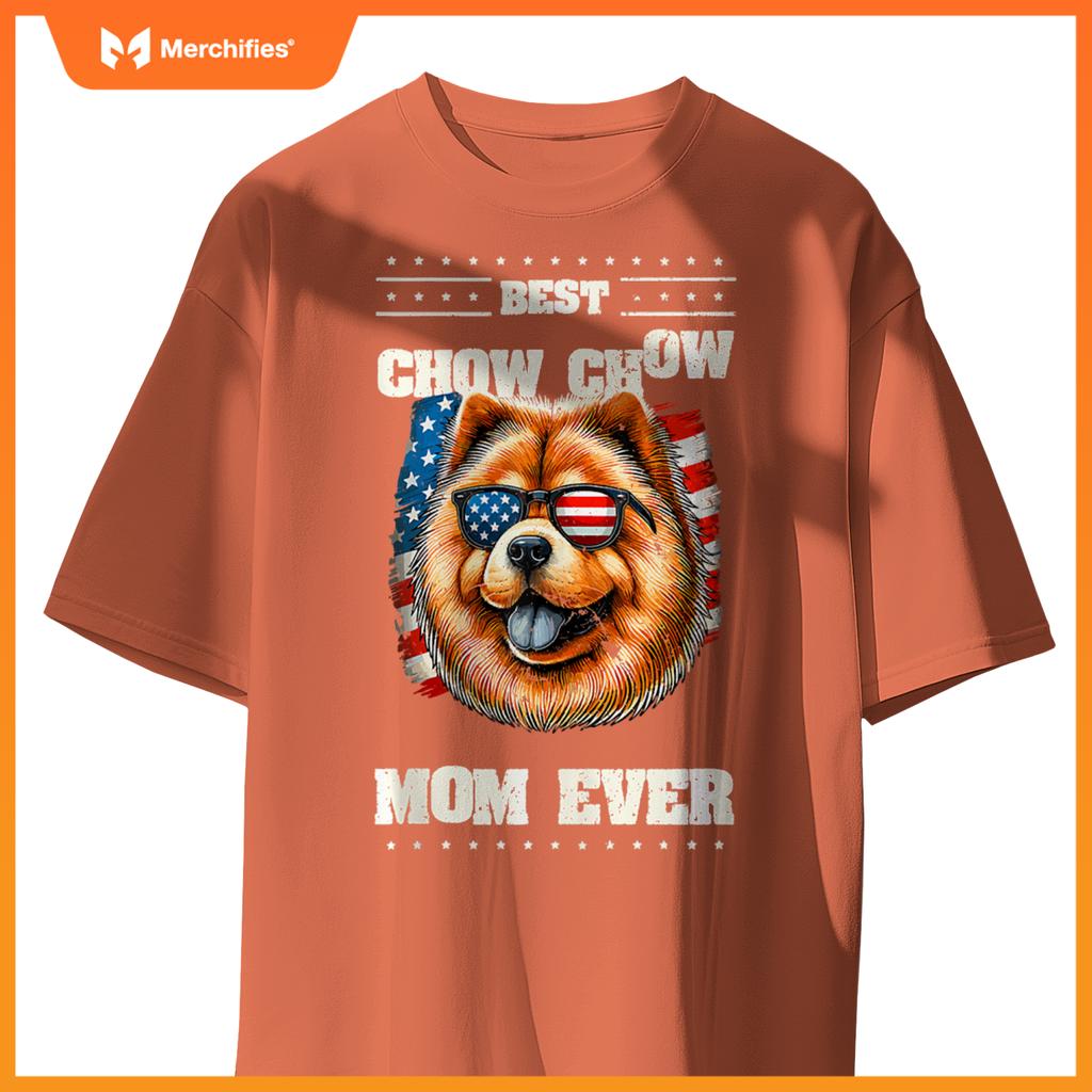 Chow Chow Mom American USA Flag 4th Of July Patriotic T-Shirt
