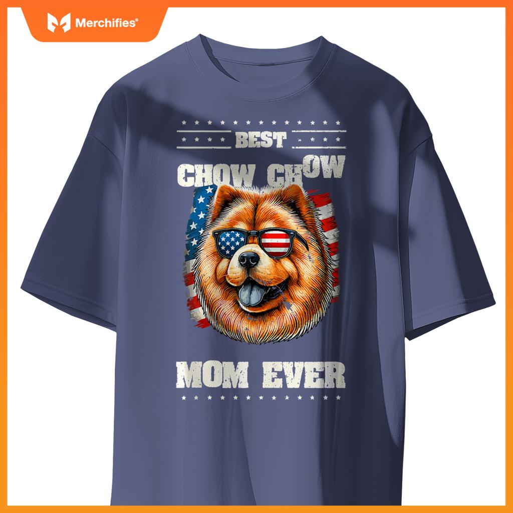Chow Chow Mom American USA Flag 4th Of July Patriotic T-Shirt