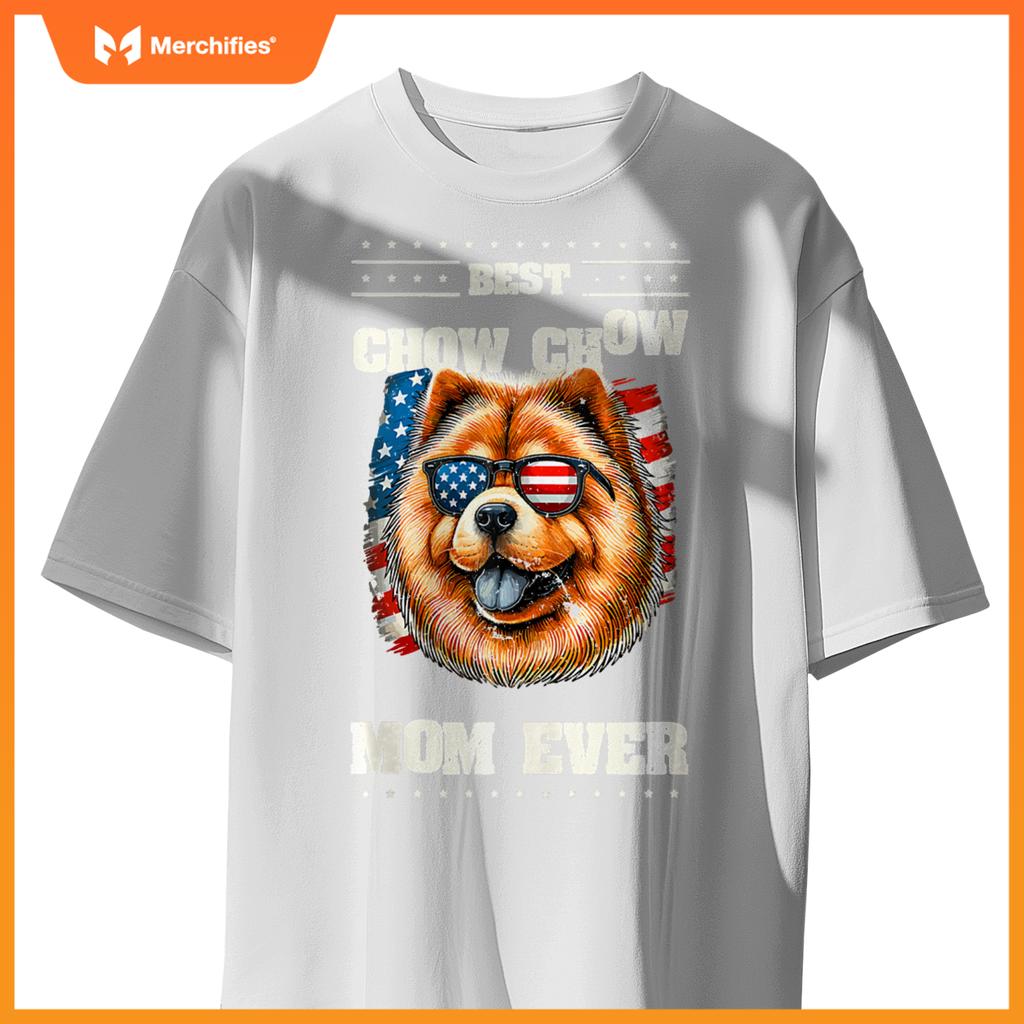Chow Chow Mom American USA Flag 4th Of July Patriotic T-Shirt