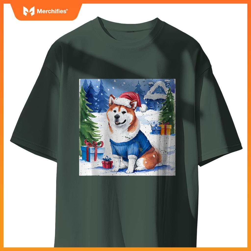 Christmas Akita Dog Santa Hat In Xmas Snow T-Shirt