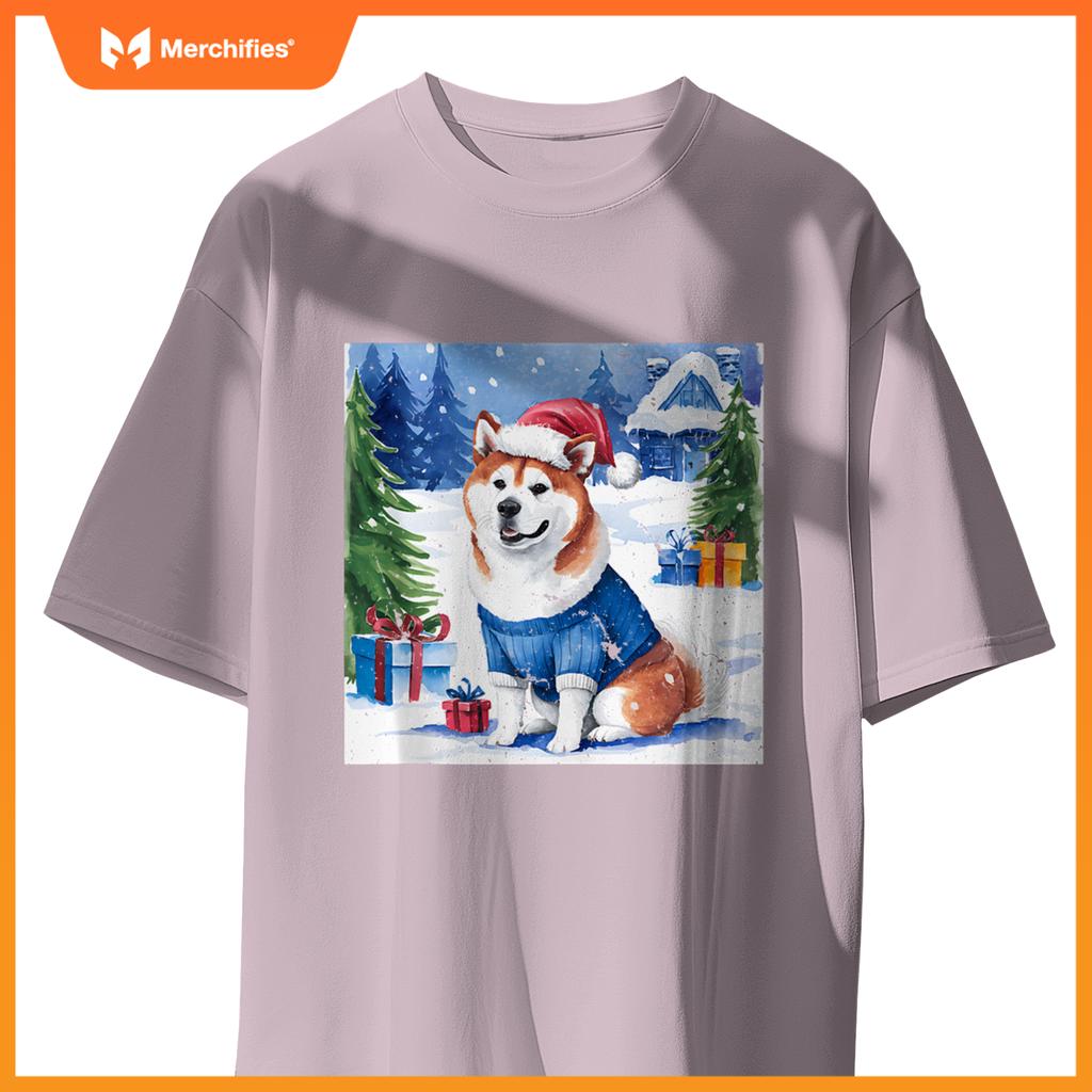 Christmas Akita Dog Santa Hat In Xmas Snow T-Shirt