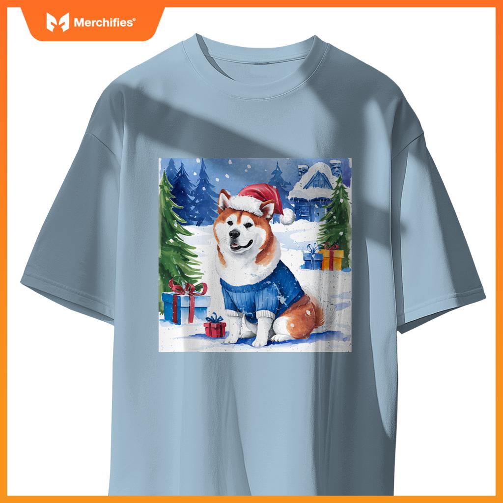 Christmas Akita Dog Santa Hat In Xmas Snow T-Shirt