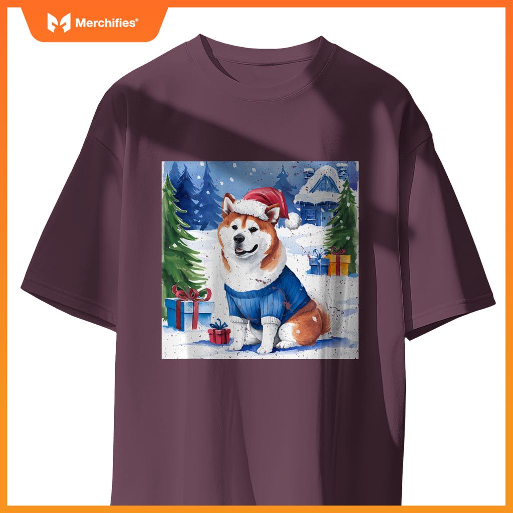 Christmas Akita Dog Santa Hat In Xmas Snow T-Shirt