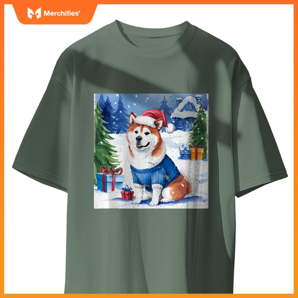 Christmas Akita Dog Santa Hat In Xmas Snow T-Shirt