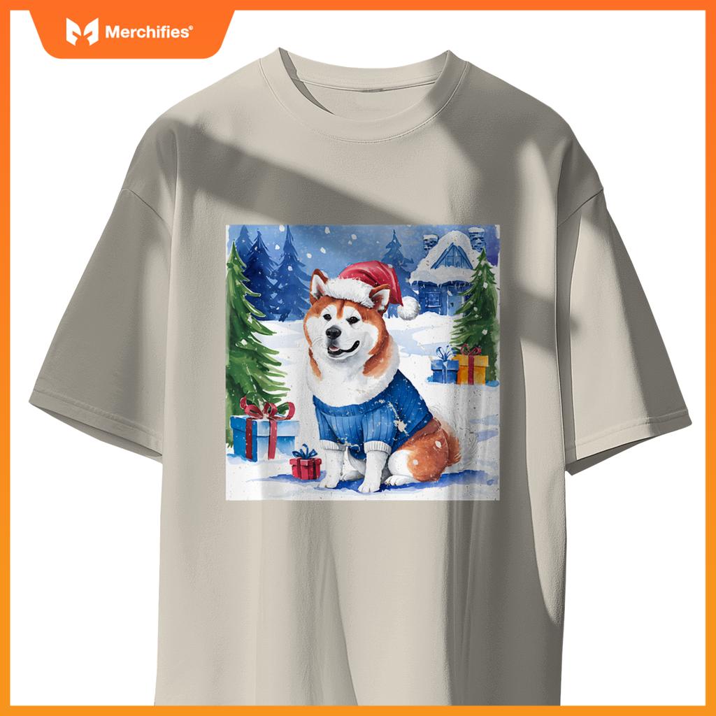 Christmas Akita Dog Santa Hat In Xmas Snow T-Shirt