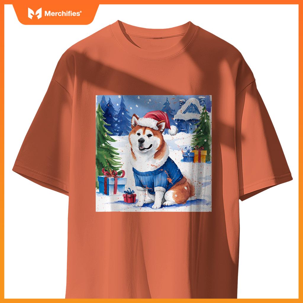 Christmas Akita Dog Santa Hat In Xmas Snow T-Shirt