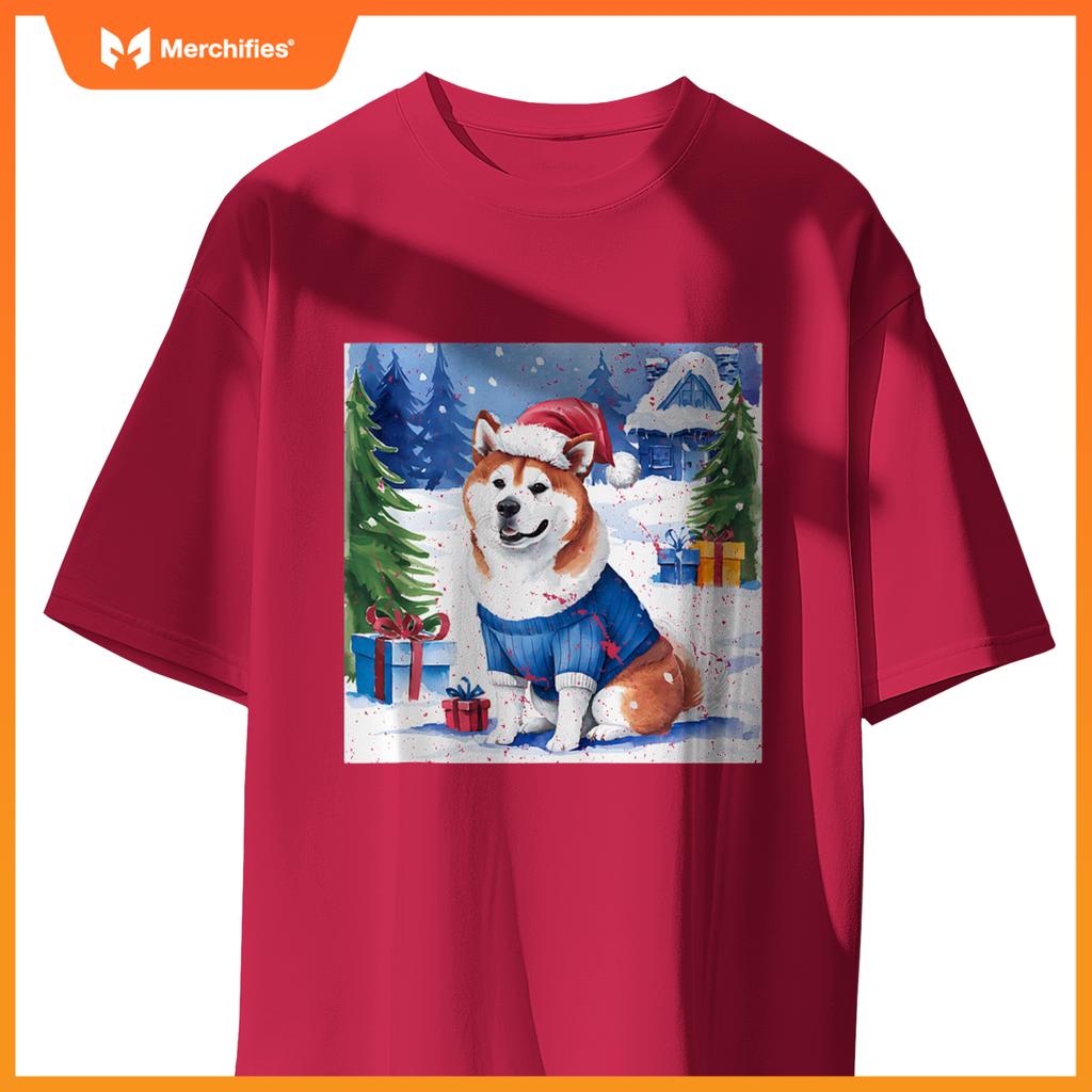 Christmas Akita Dog Santa Hat In Xmas Snow T-Shirt