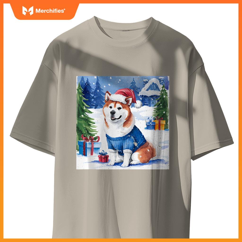Christmas Akita Dog Santa Hat In Xmas Snow T-Shirt