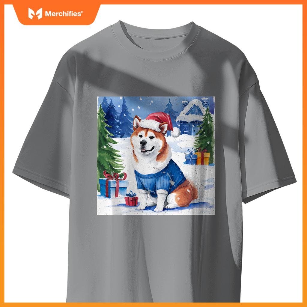 Christmas Akita Dog Santa Hat In Xmas Snow T-Shirt