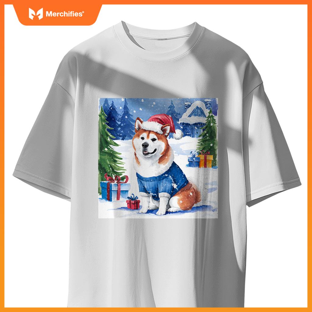 Christmas Akita Dog Santa Hat In Xmas Snow T-Shirt