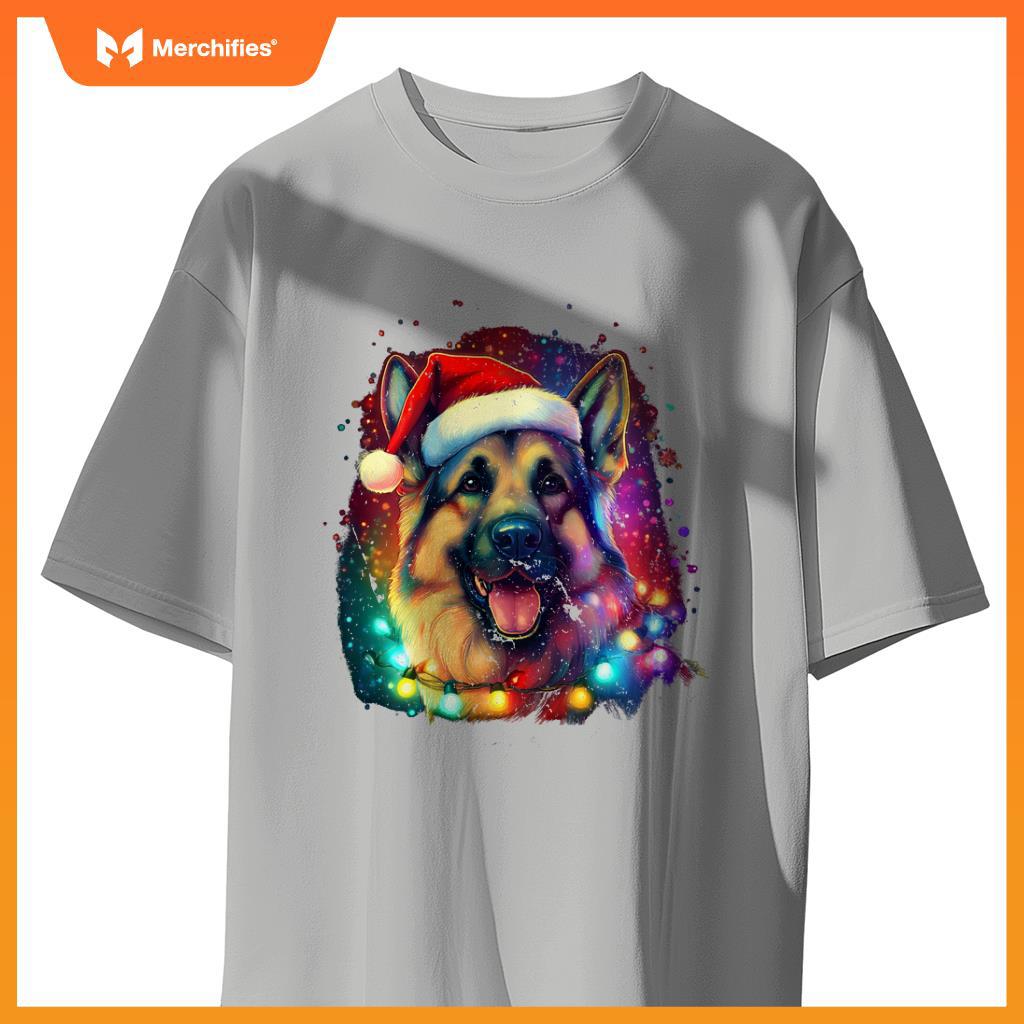 Christmas German Shepherd Holiday Colorful Dog Graphic T-Shirt