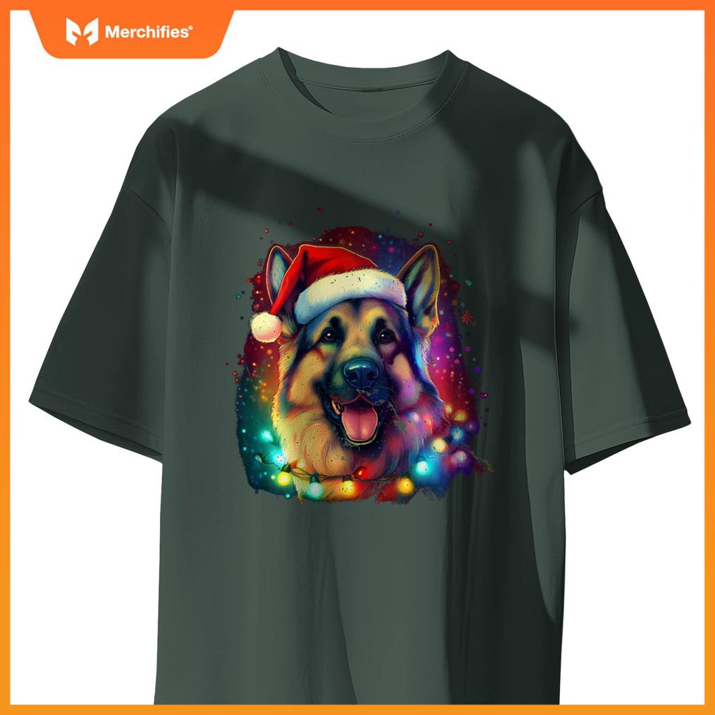 Christmas German Shepherd Holiday Colorful Dog Graphic T-Shirt
