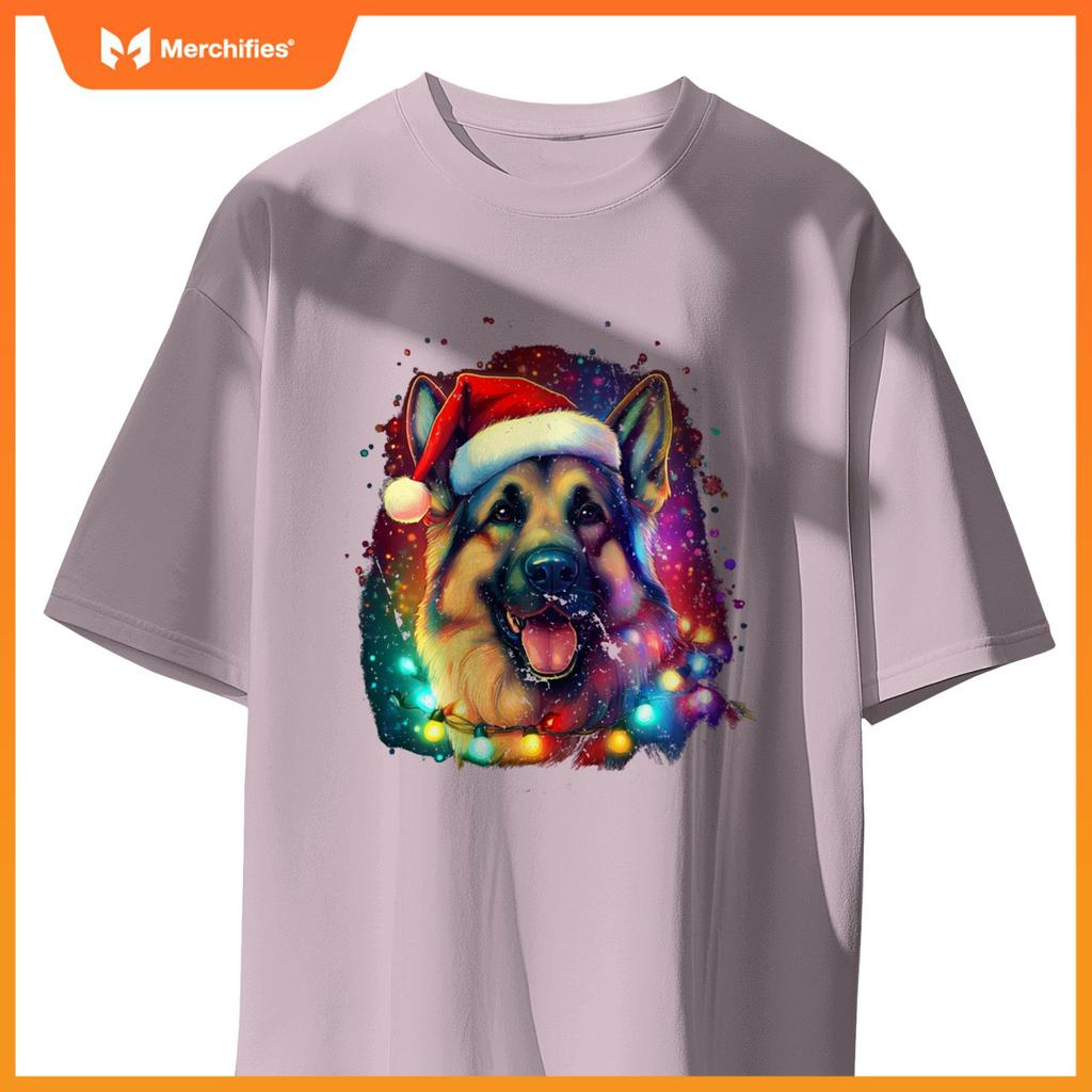 Christmas German Shepherd Holiday Colorful Dog Graphic T-Shirt