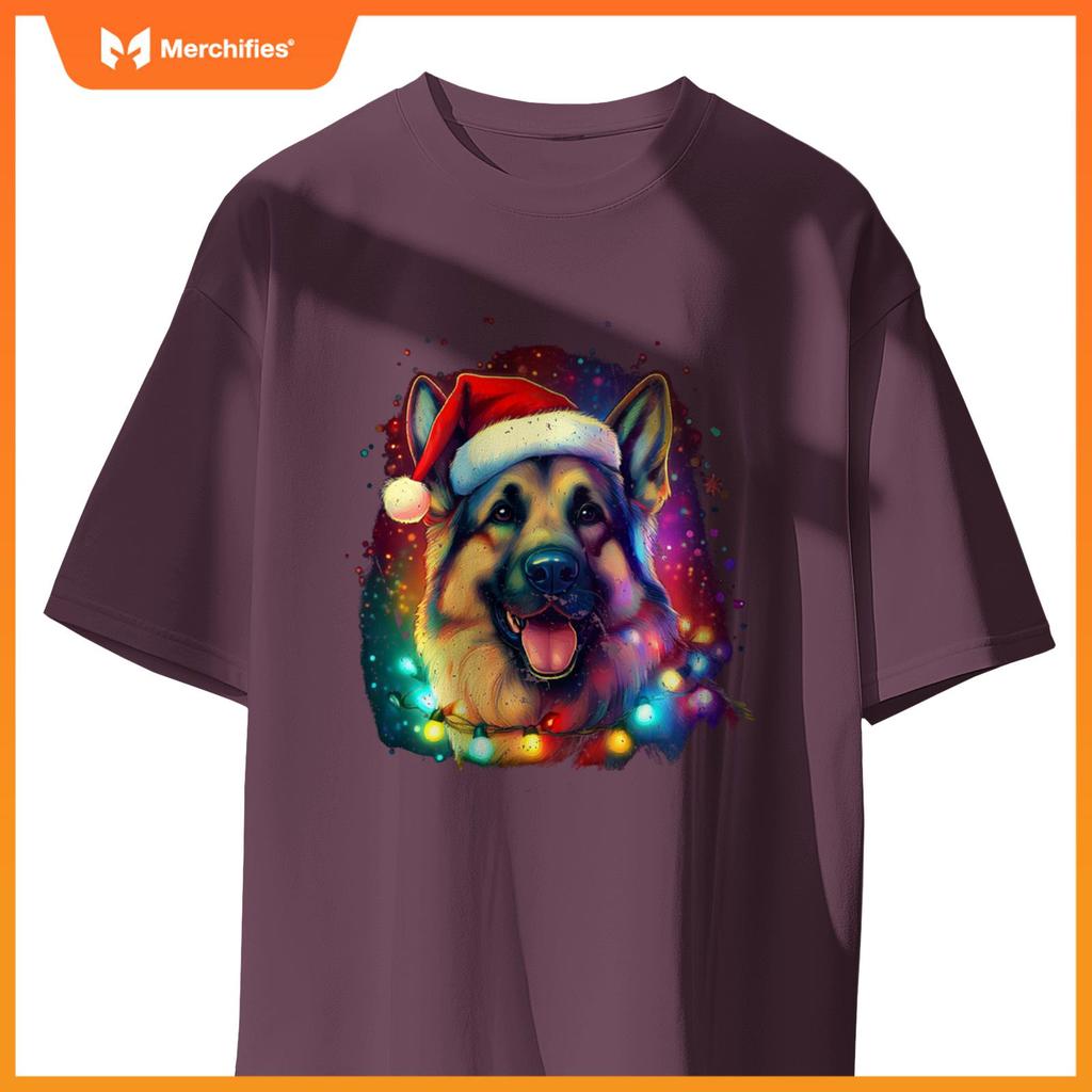 Christmas German Shepherd Holiday Colorful Dog Graphic T-Shirt