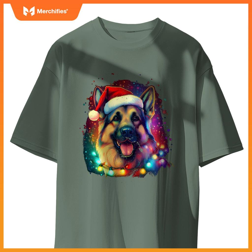 Christmas German Shepherd Holiday Colorful Dog Graphic T-Shirt