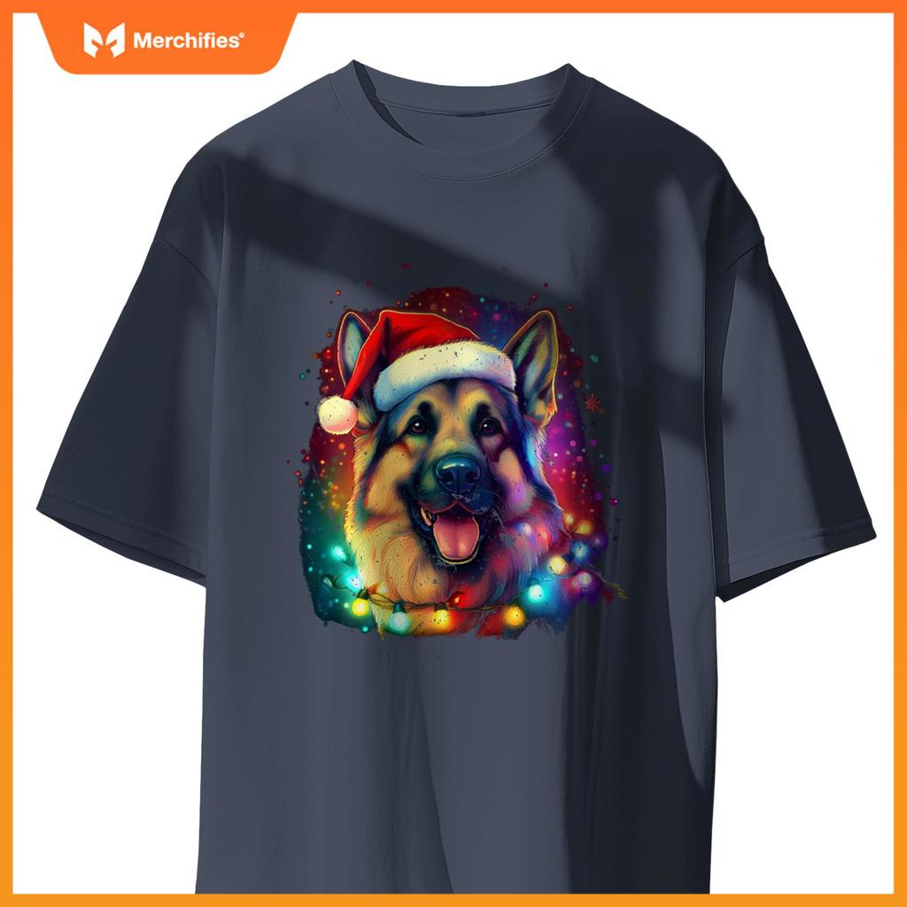 Christmas German Shepherd Holiday Colorful Dog Graphic T-Shirt