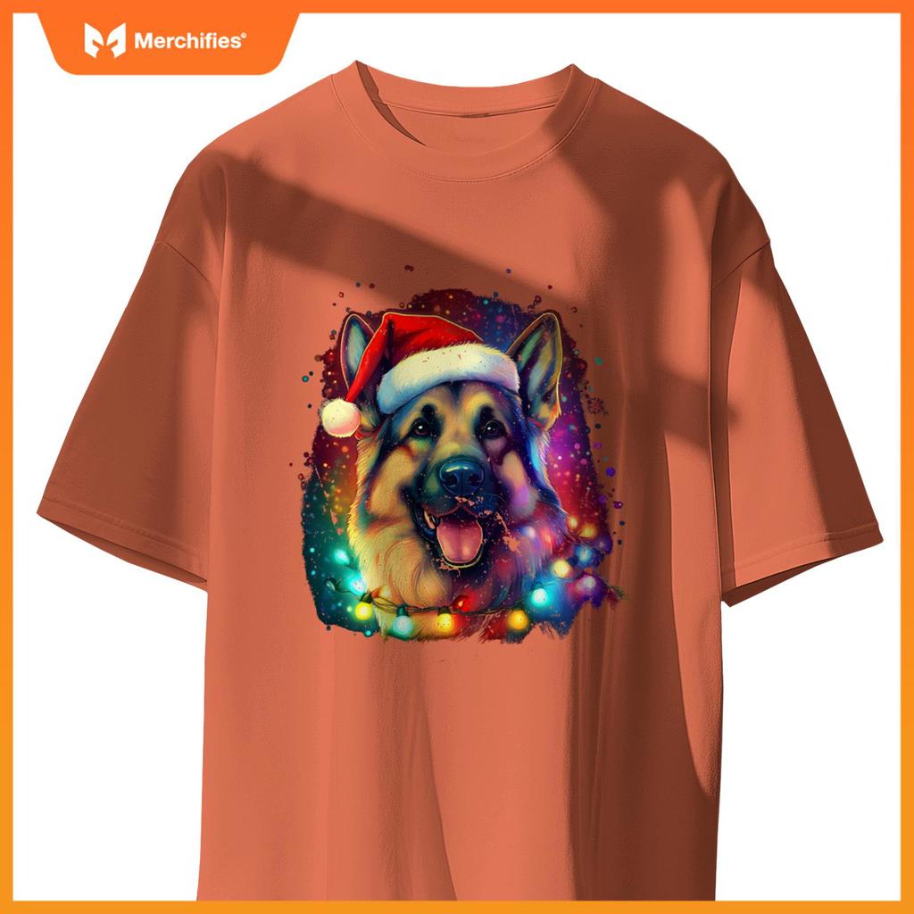 Christmas German Shepherd Holiday Colorful Dog Graphic T-Shirt