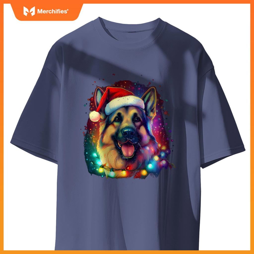 Christmas German Shepherd Holiday Colorful Dog Graphic T-Shirt