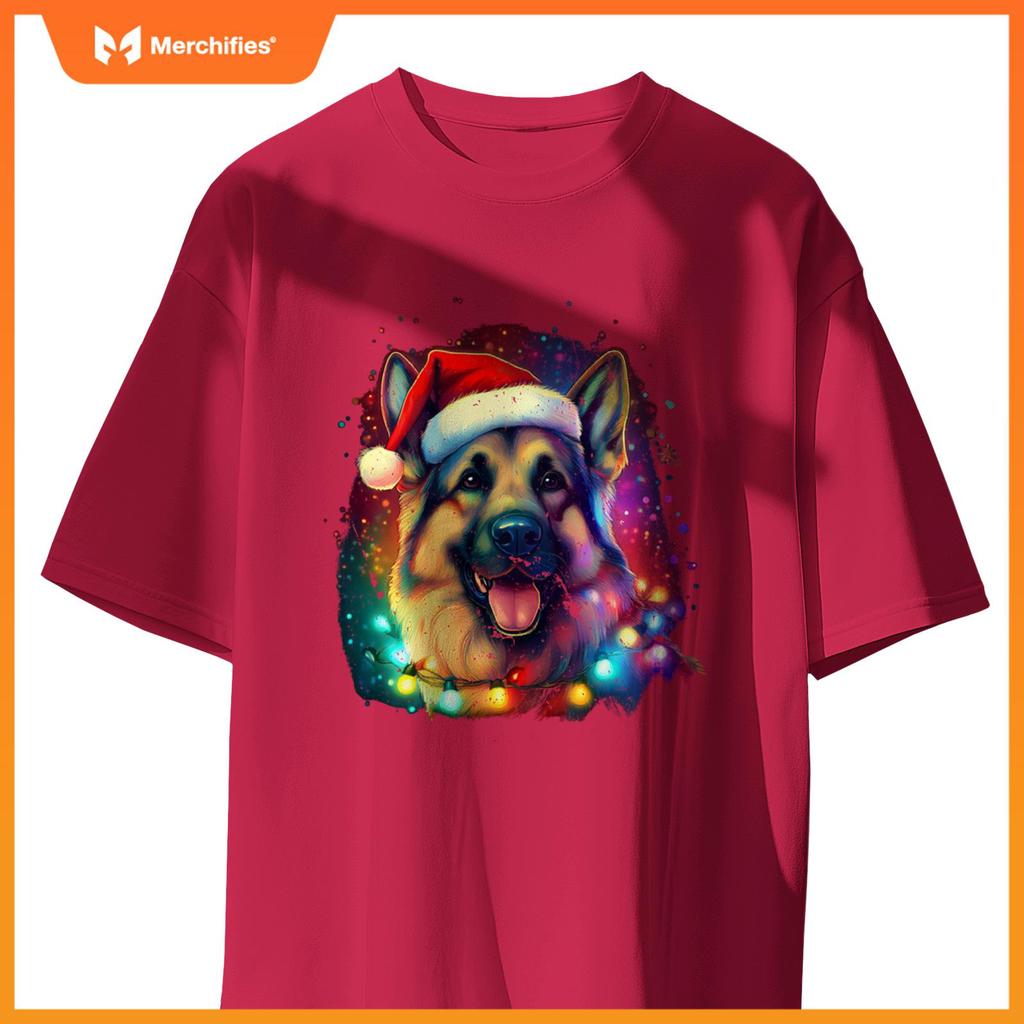 Christmas German Shepherd Holiday Colorful Dog Graphic T-Shirt