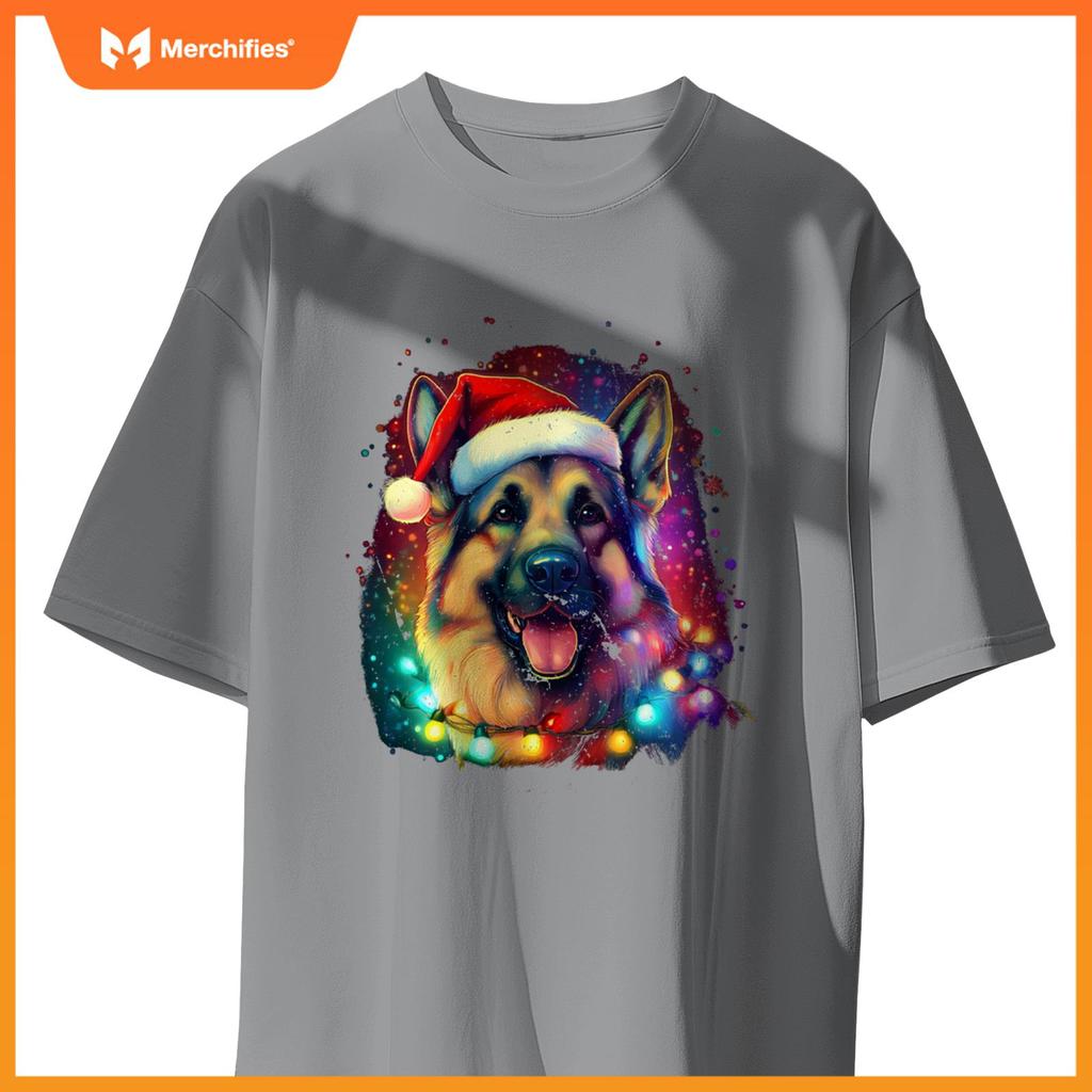 Christmas German Shepherd Holiday Colorful Dog Graphic T-Shirt