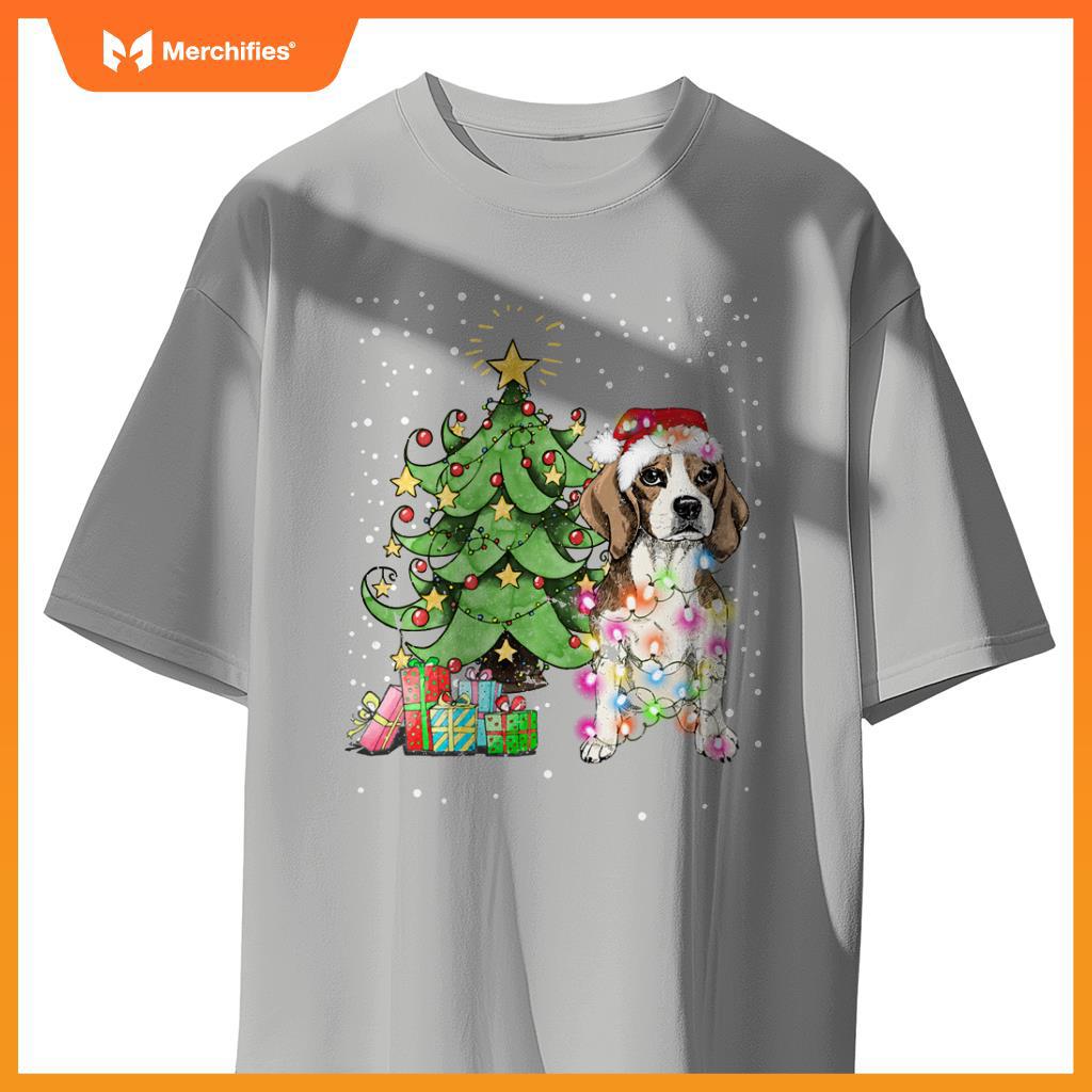 Christmas Lights Funny Beagle Dog Matching Family T-Shirt