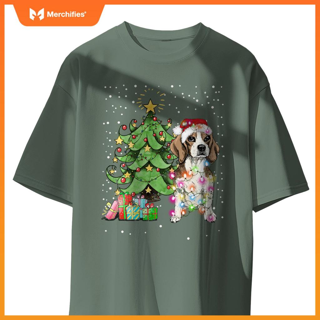 Christmas Lights Funny Beagle Dog Matching Family T-Shirt