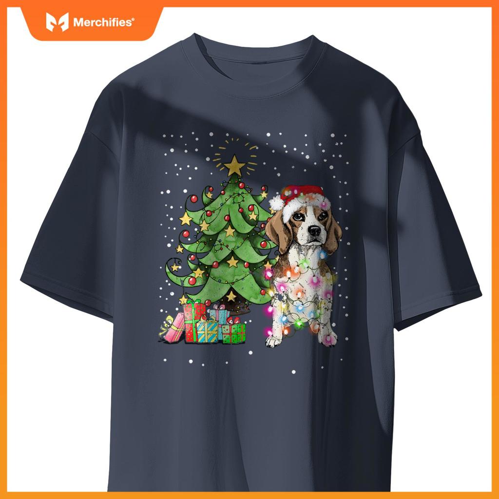 Christmas Lights Funny Beagle Dog Matching Family T-Shirt