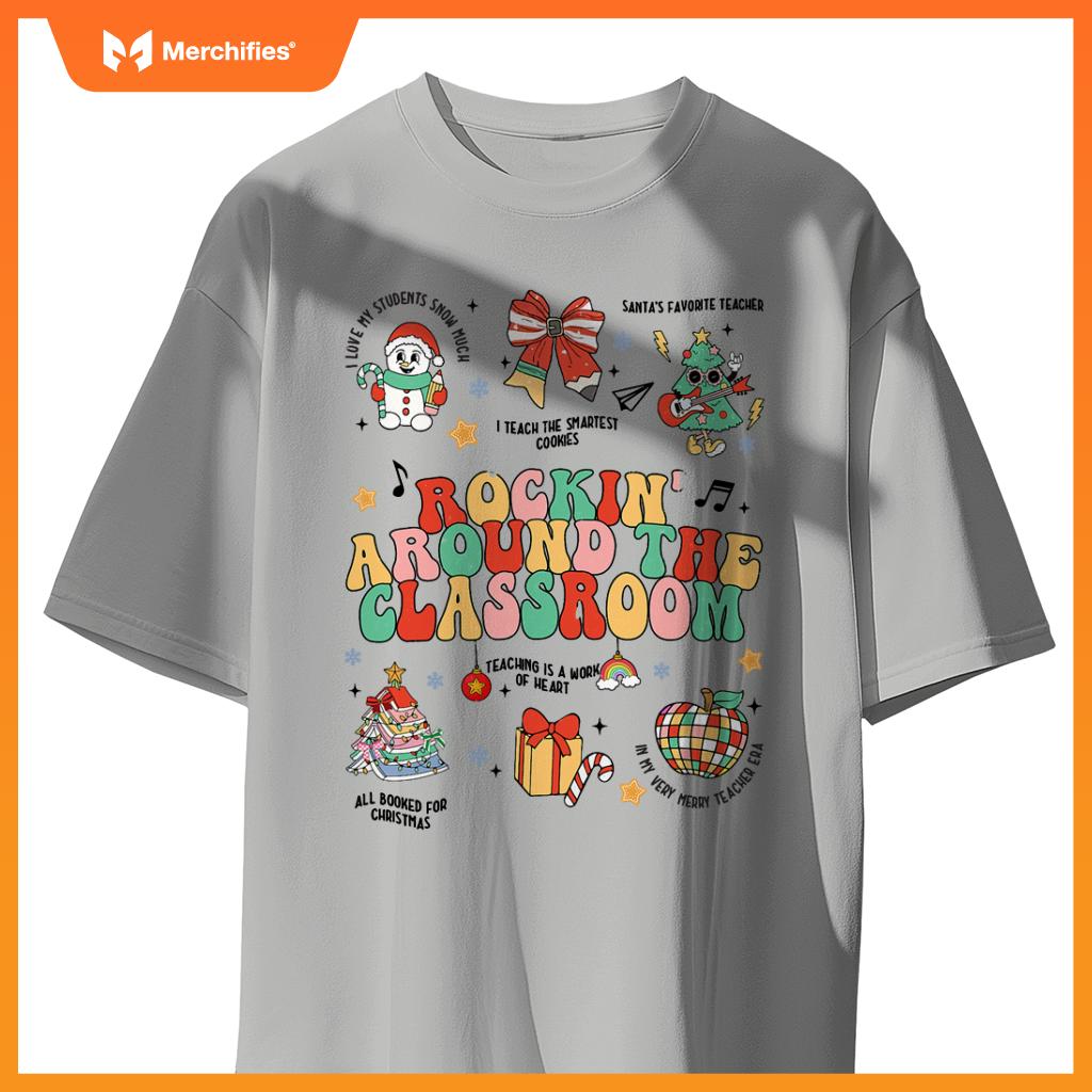 Christmas Rockin' Around The Classroom Teacher Retro Groovy