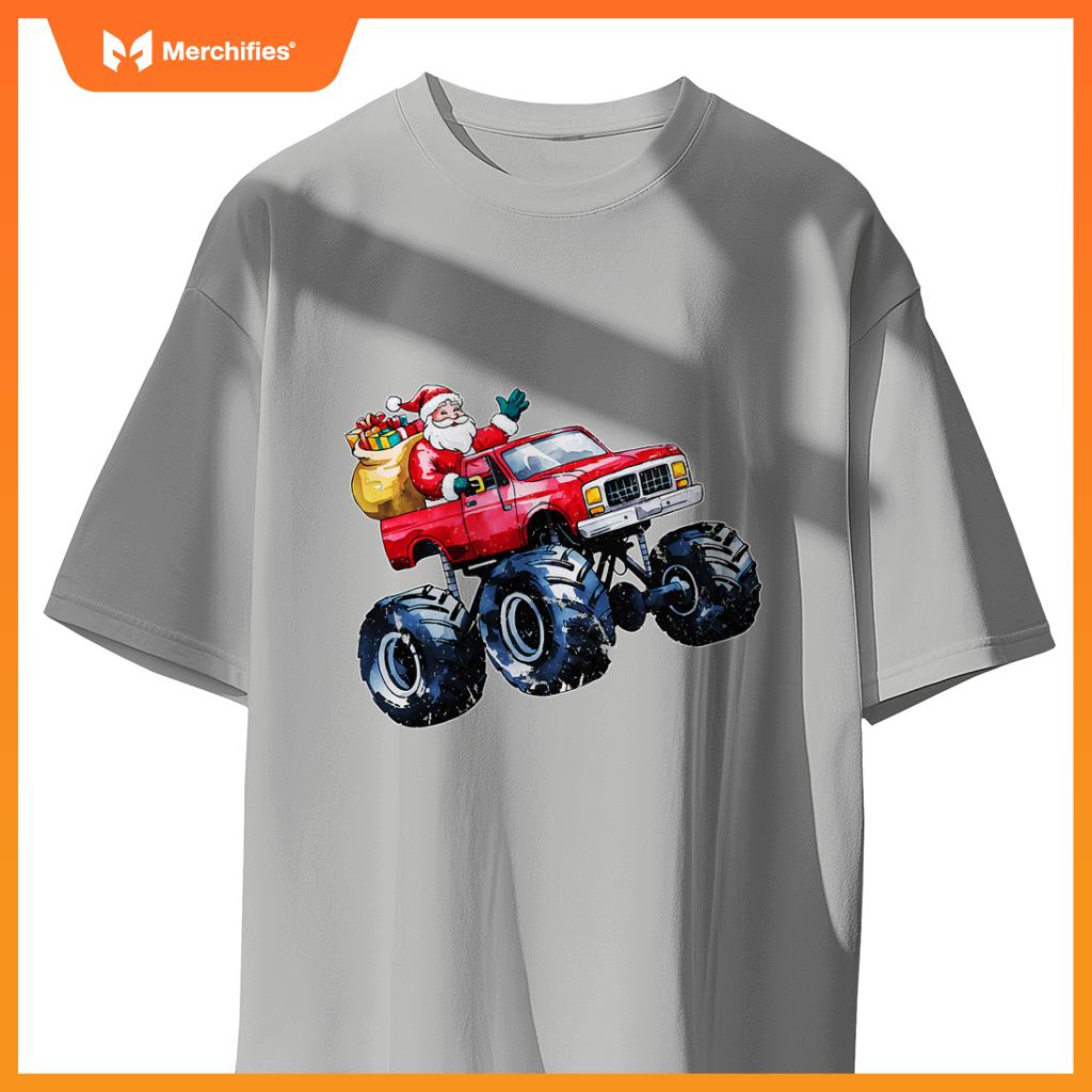 Christmas Santa Monster Truck Xmas Boys Kids Toddler Youth T-Shirt