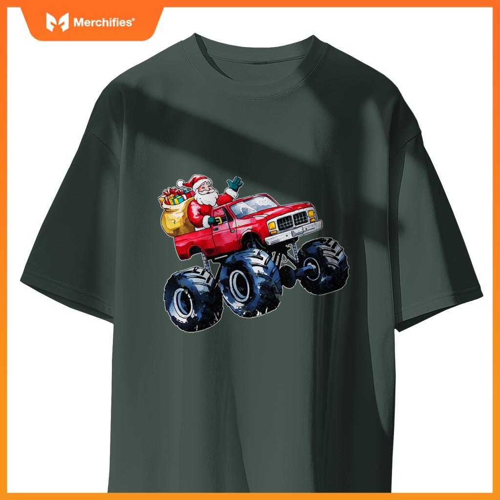 Christmas Santa Monster Truck Xmas Boys Kids Toddler Youth T-Shirt