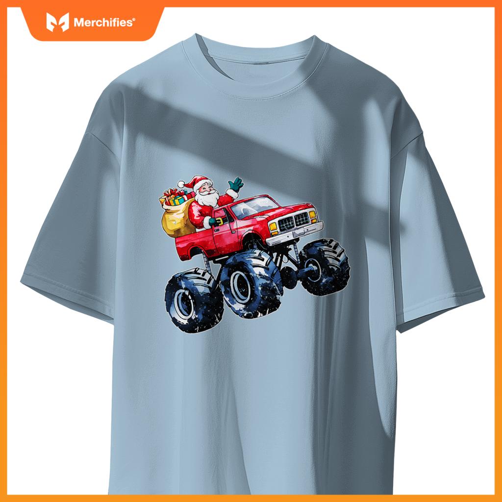 Christmas Santa Monster Truck Xmas Boys Kids Toddler Youth T-Shirt