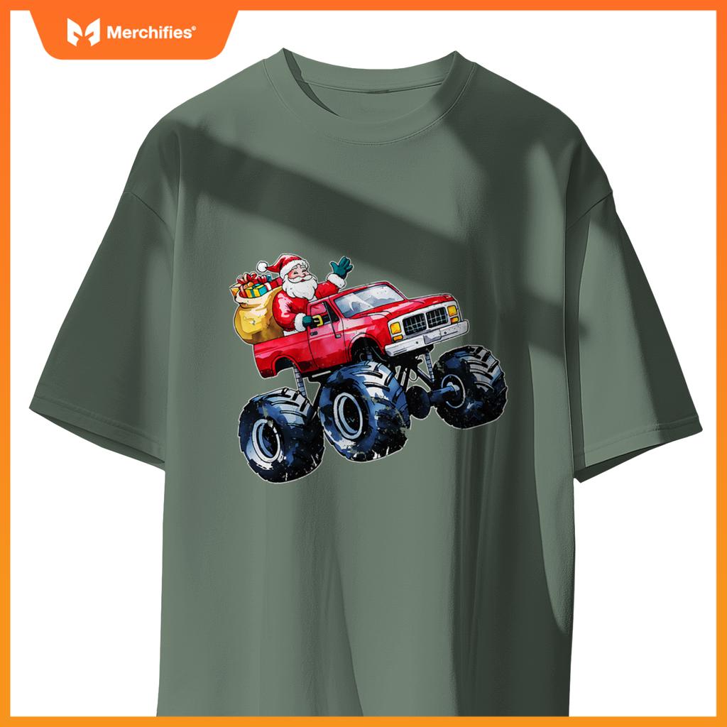 Christmas Santa Monster Truck Xmas Boys Kids Toddler Youth T-Shirt