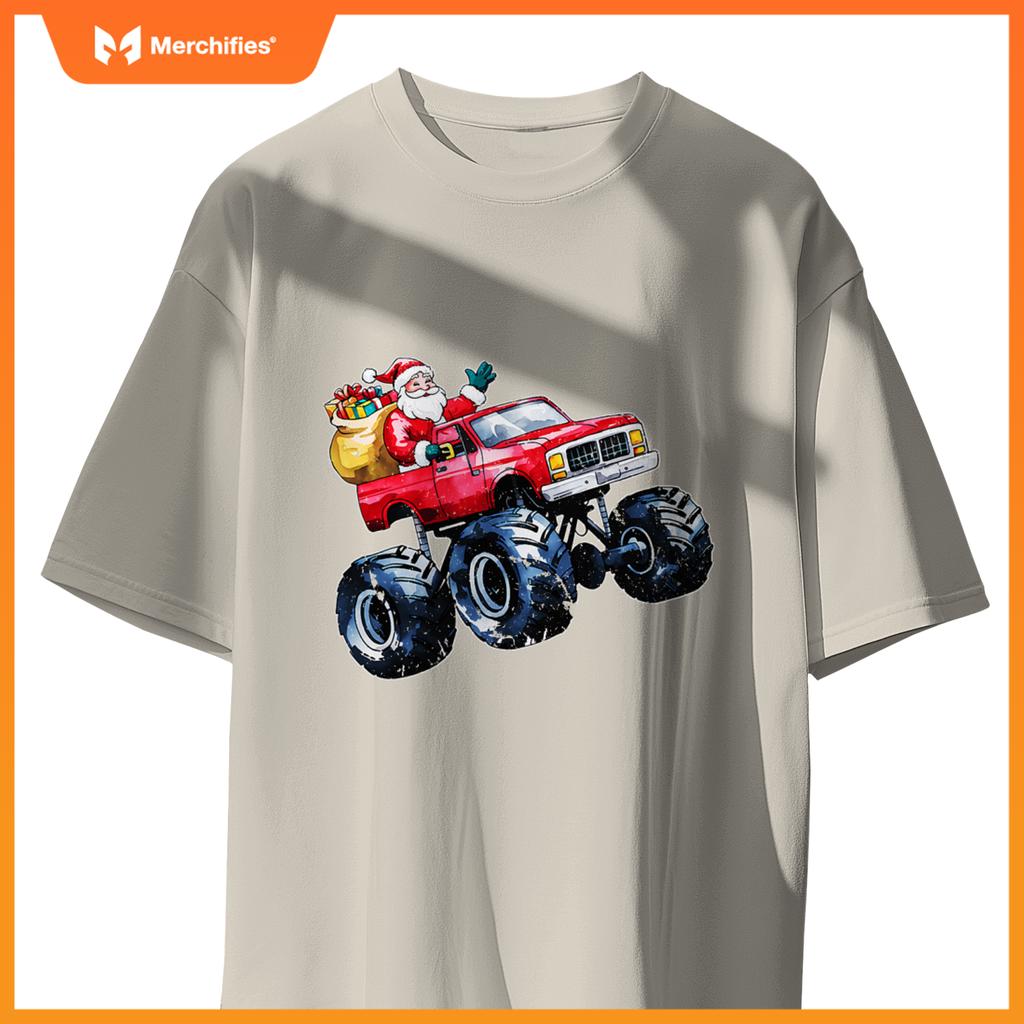 Christmas Santa Monster Truck Xmas Boys Kids Toddler Youth T-Shirt