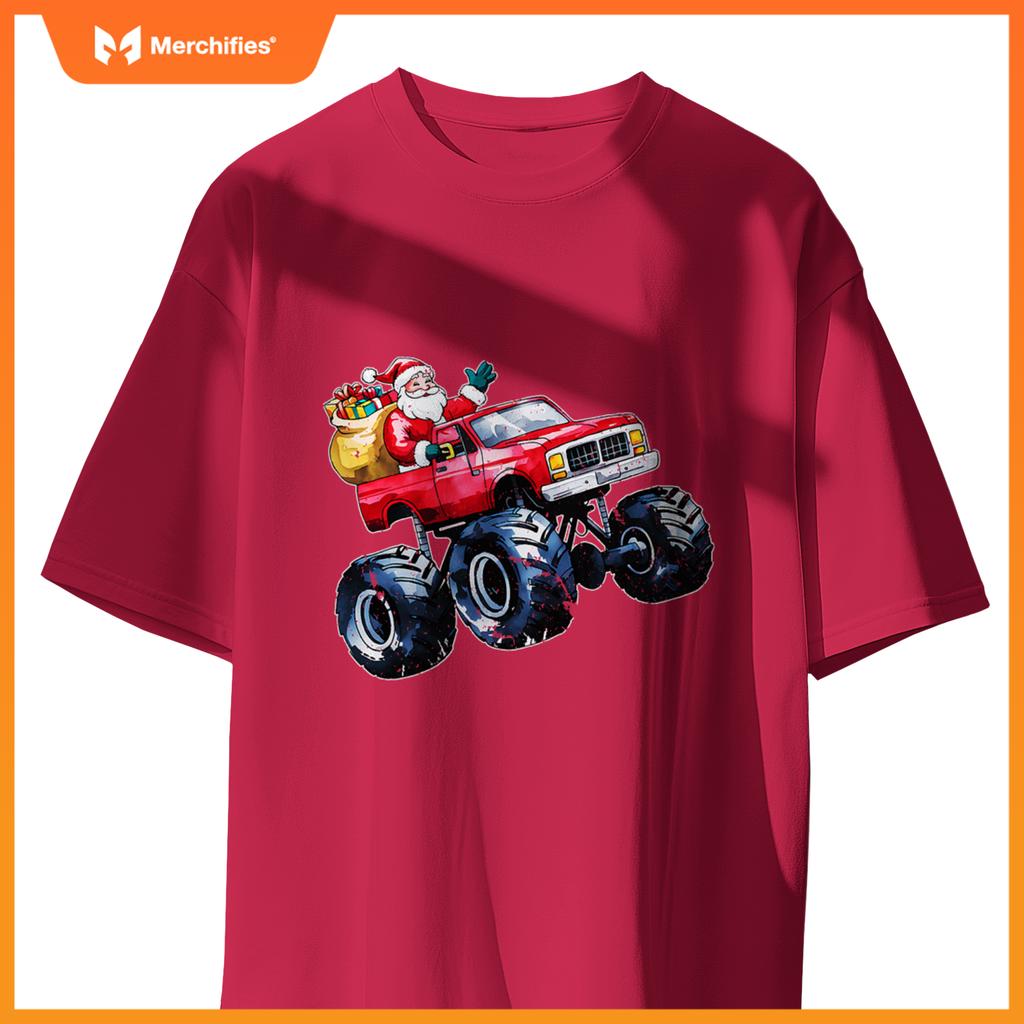Christmas Santa Monster Truck Xmas Boys Kids Toddler Youth T-Shirt