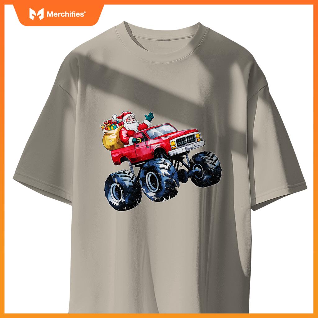Christmas Santa Monster Truck Xmas Boys Kids Toddler Youth T-Shirt