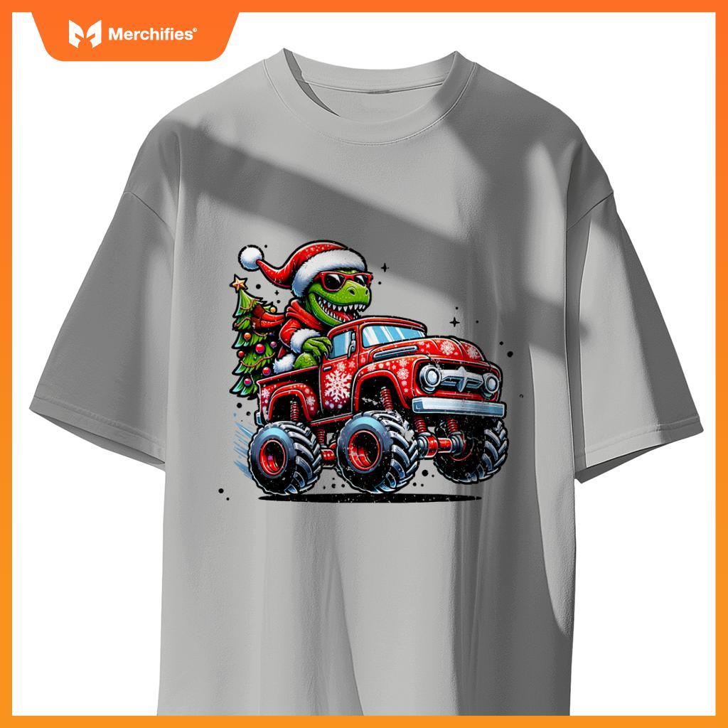 Christmas T Rex Monster Truck Boys Dinosaur Santa Xmas Funny T-Shirt