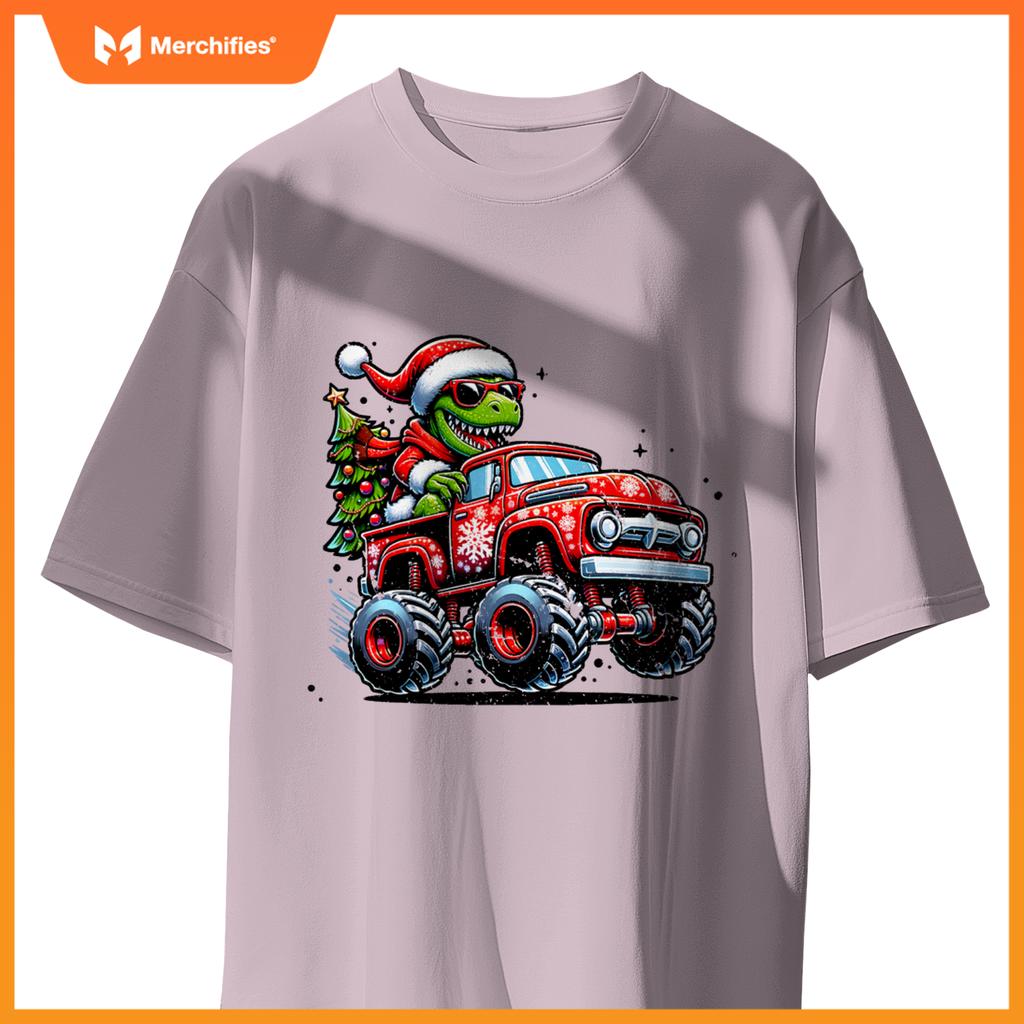 Christmas T Rex Monster Truck Boys Dinosaur Santa Xmas Funny T-Shirt